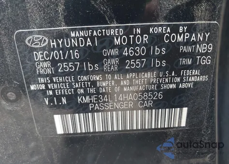2017 Hyundai Sonata Hybrid Limited from USA, damaged, VIN KMHE34L14HA058526